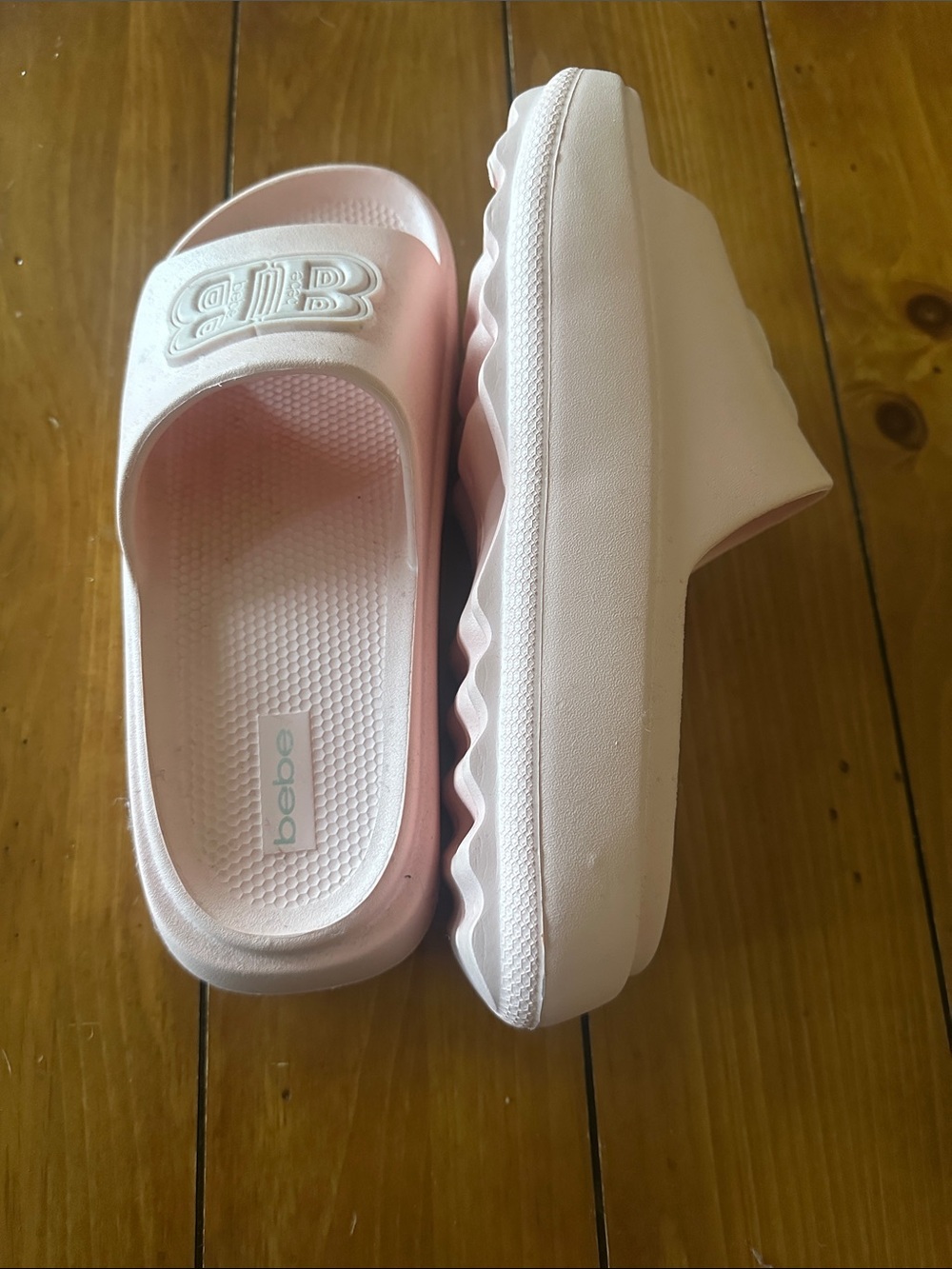 bebe Pastel Pink Cushioned Slide Sandals with Wavy Platform